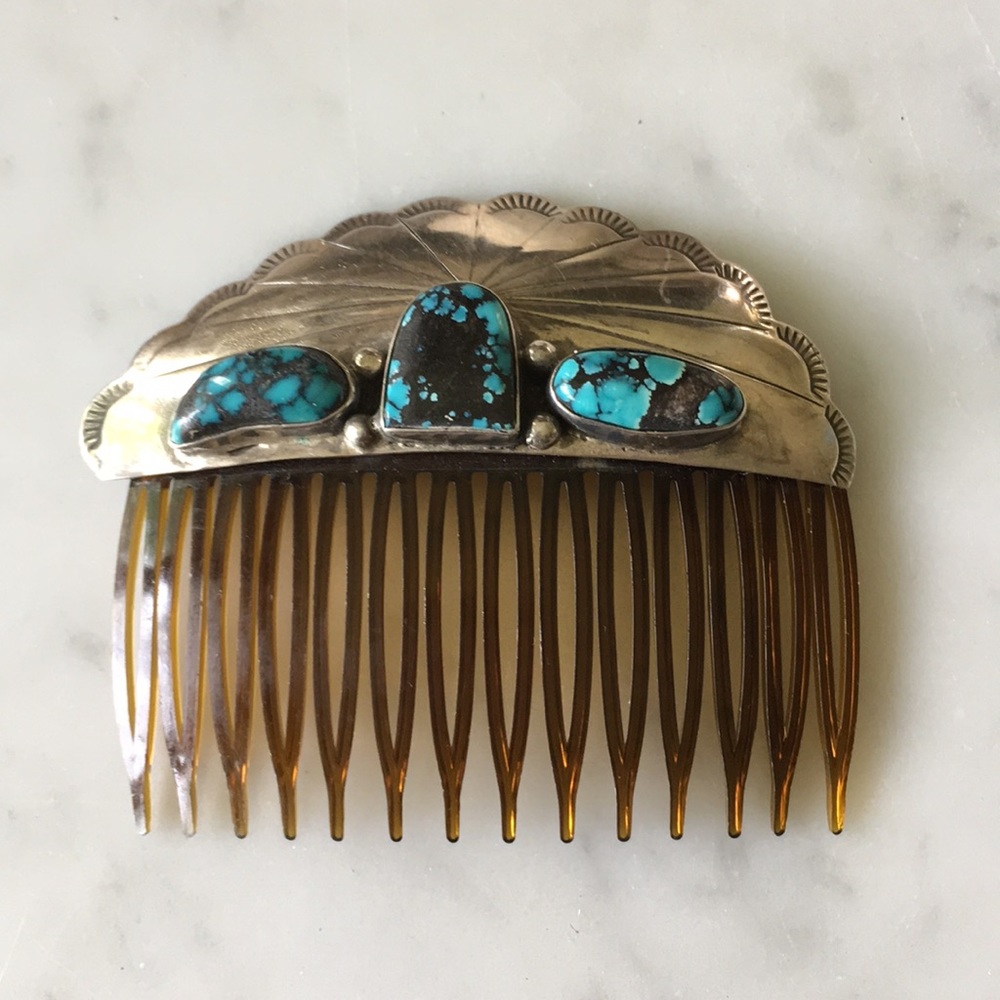 Sold Vtg Navajo Native American TurquoiseHair Comb - Picture 3 of 7